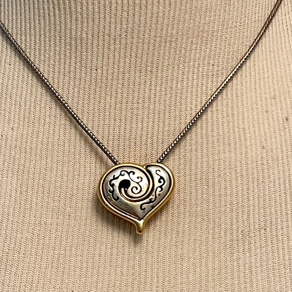 Brighton Necklace - Silver with etched heart with a gold swirl - Picture 2 of 7
